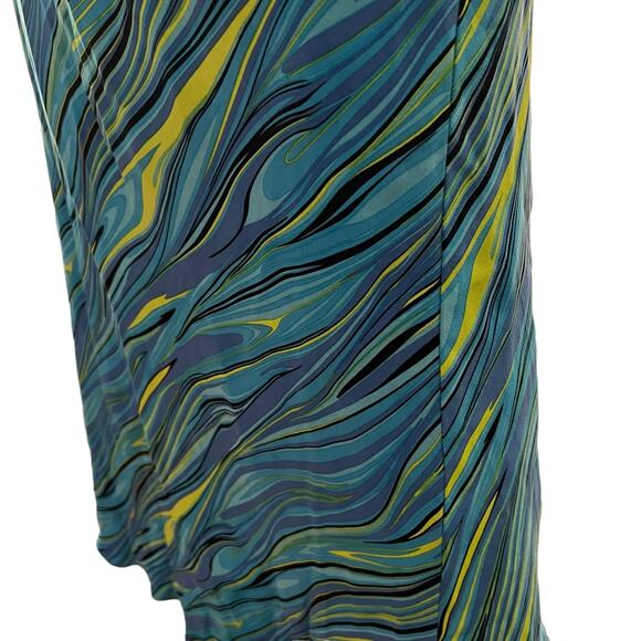 Vintage Sandra y2k 100% Silk Blue Green Swirl Low Waist Midi Slip Skirt 10 - Picture 3 of 6